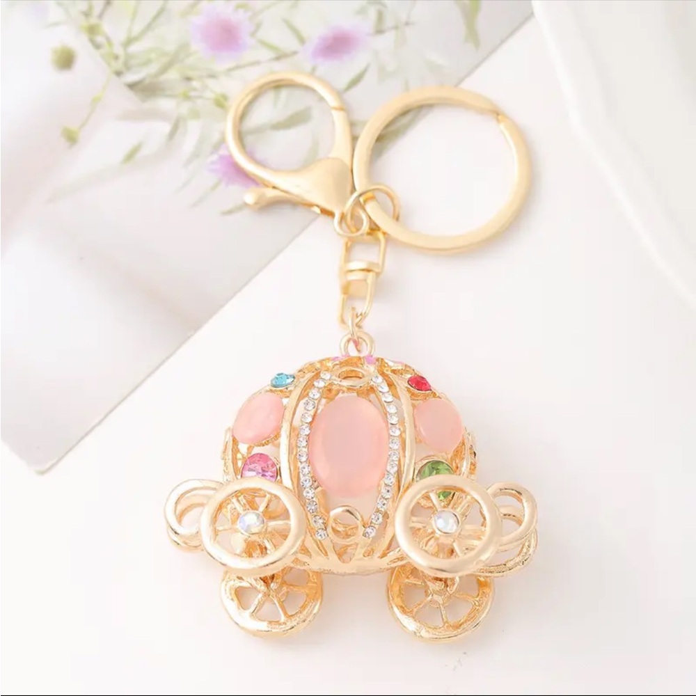 Blush Pink Pumpkin Carriage Keychain Fairytale Bag Charm 💗